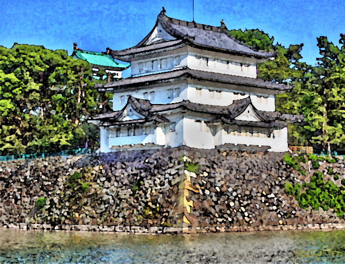 名古屋城 西北隅櫓 水彩画風